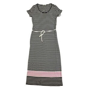 Calvin Klein Black‎ White Striped Maxi Dress with Pink Stripe Rope Belt 10